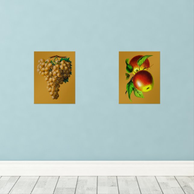 Fruit Wall Art Grapes and Apples Wall Art Sets (Wood Floor)