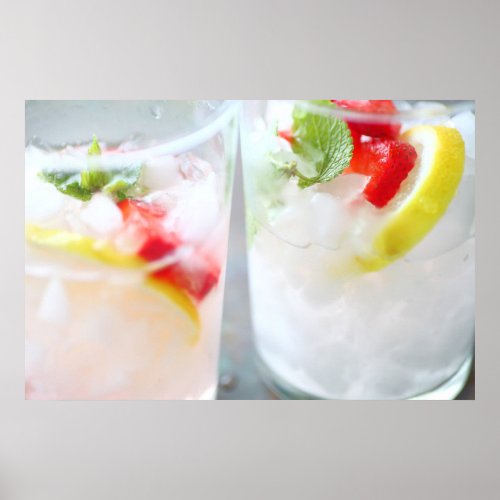 Fruit water with lemon and strawberries poster