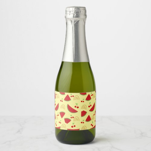 Fruit Watermelon Cherry Delicious Foods Pattern Sparkling Wine Label