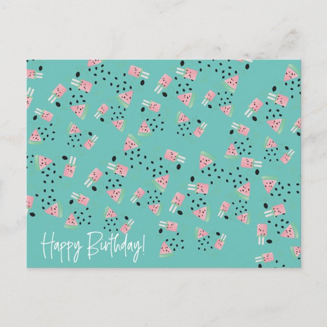 Fruit Watermelon Ice Cream and Seed Fun Pattern Postcard (Front)