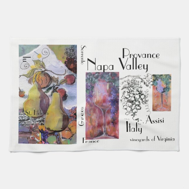 "Fruit with Glasses of Wine" Kitchen Towel (Horizontal)