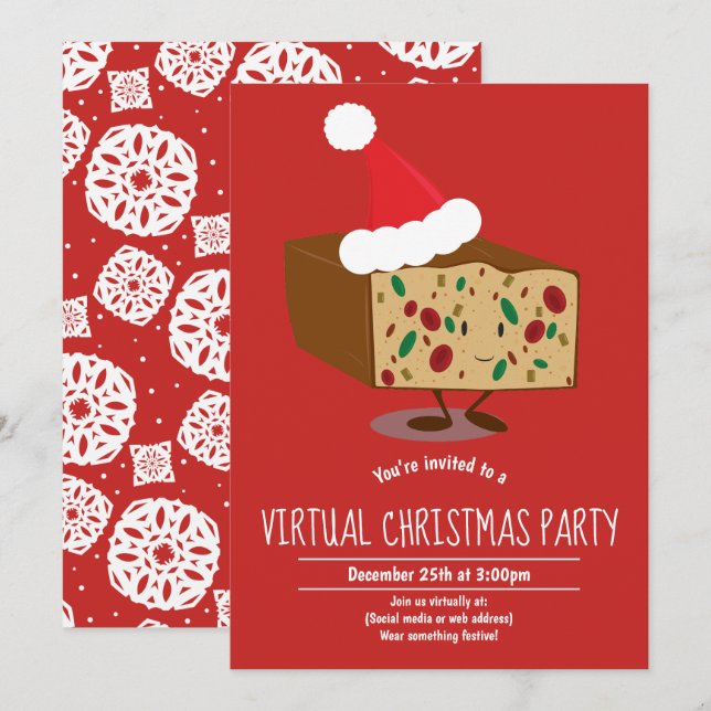 Fruitcake Cartoon Virtual Christmas Party Invitation (Front/Back)