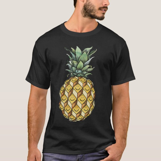 fruitful pineapple smile face green yellow fruit h T-Shirt (Front)