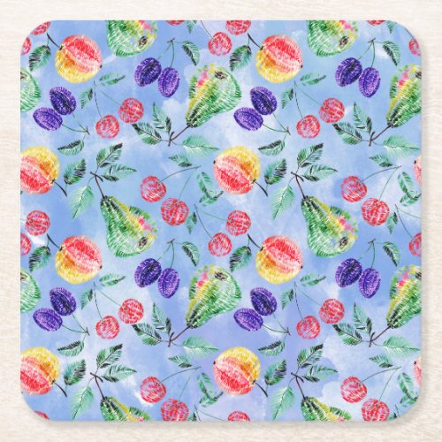 Fruits and berries square paper coaster