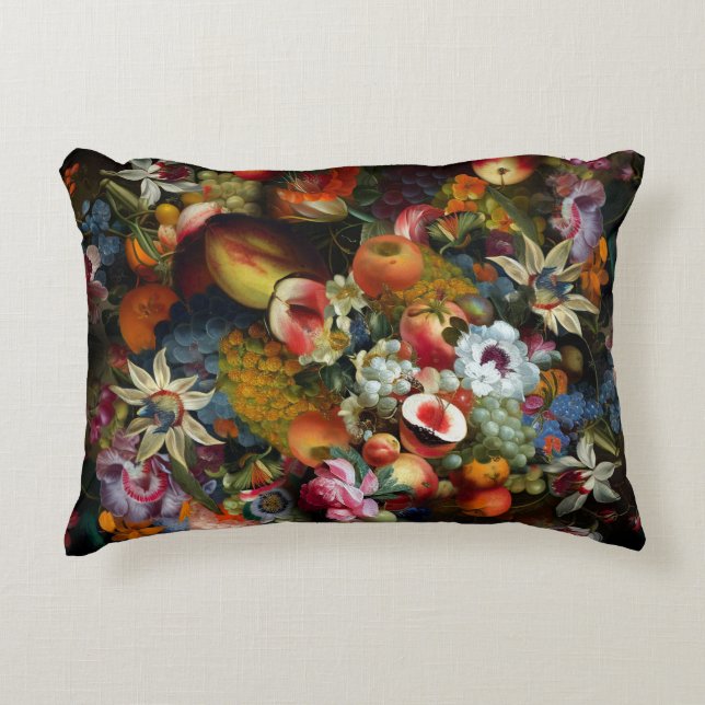 Fruits and Flowers Still Life Accent Pillow (Front)