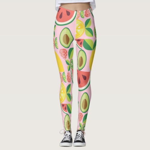 Fruits and leaves pattern leggings
