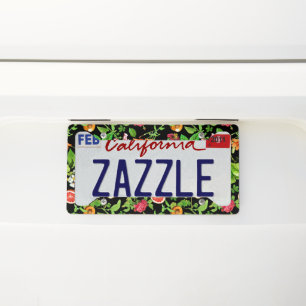Fruits And Leaves Pattern On Black License Plate Frame