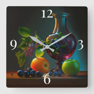 Fruits and Vase Still Life Square Wall Clock