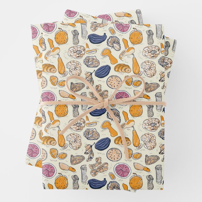 Fruits and Vegetables Food Pattern Wrapping Paper Sheets (In situ)