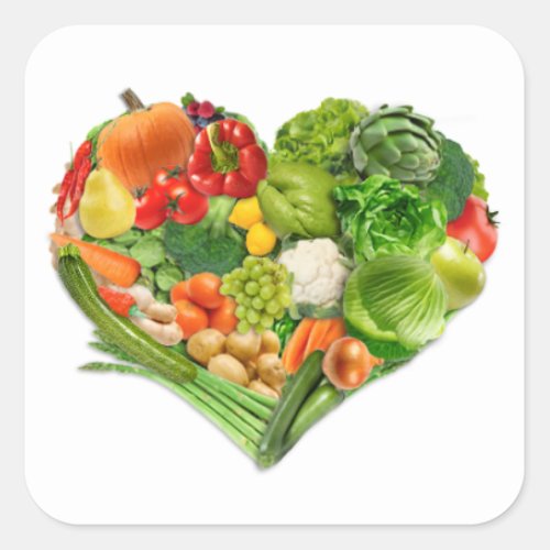 Fruits and Vegetables Heart _ Vegan Square Sticker