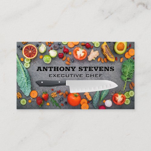 Fruits and Vegetables on Table  Chef Knife Business Card