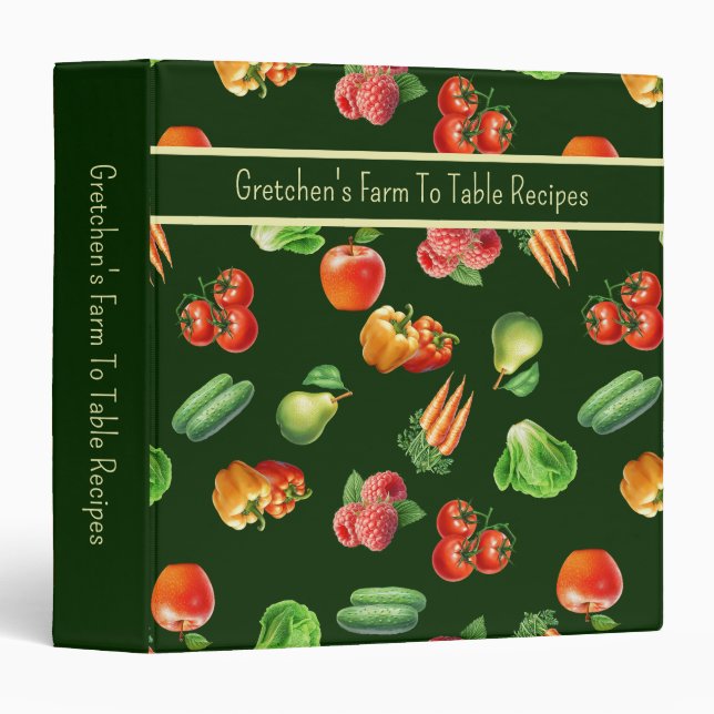 Fruits and Vegetables Personalized Recipe 3 Ring Binder (Front/Spine)