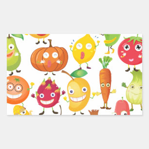 Fruits and vegetables with face rectangular sticker