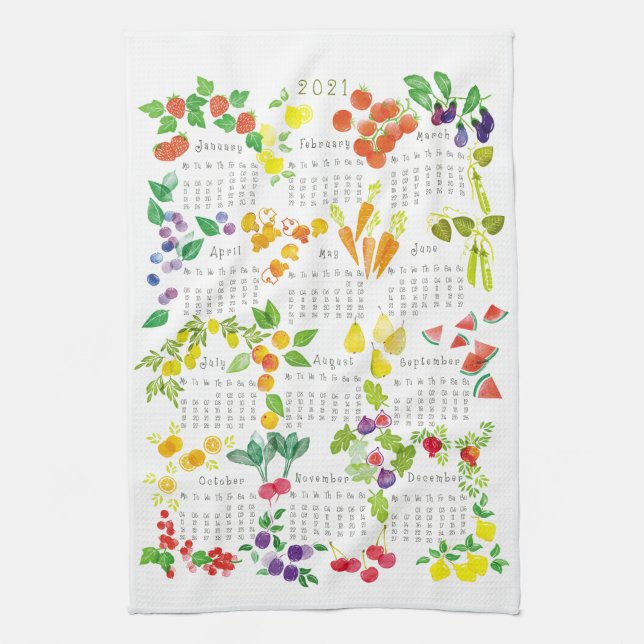 Fruits and Veggies - Calendar 2021 Kitchen Towel (Vertical)