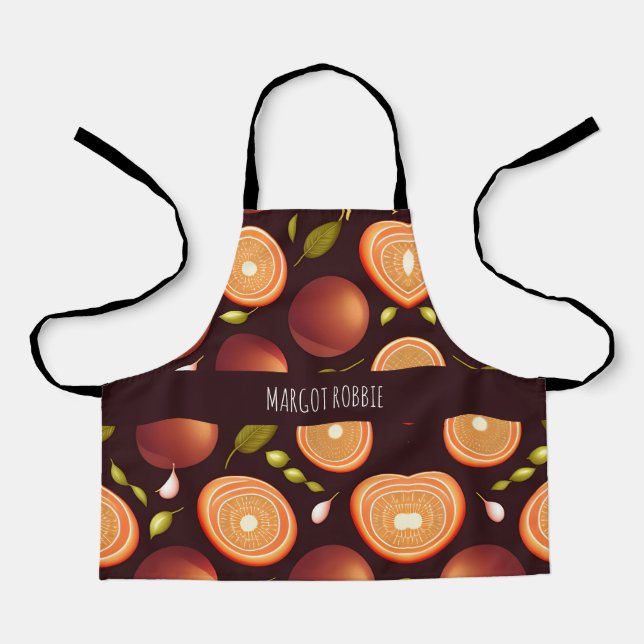 Fruits Brown Orange Colorful Pattern Apron (Front)