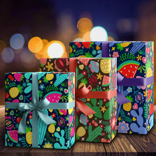 Fruits & Cactus Botanical Garden Tropical Nights Wrapping Paper Sheets