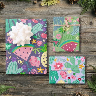 Fruits & Cactus Sweet Botanical Desert Bloom Wrapping Paper Sheets