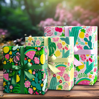 Fruits & Cactus Tropical Festival Wrapping Paper Sheets