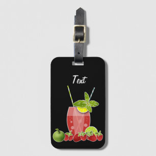 Fruits cocktail strawberry apple lemon lime retro luggage tag