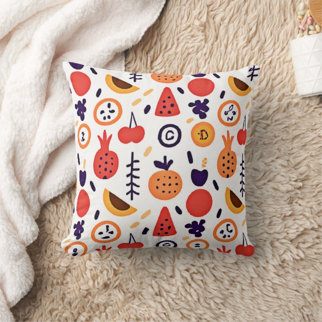 Fruits Colorful Pattern Art Throw Pillow (Blanket)