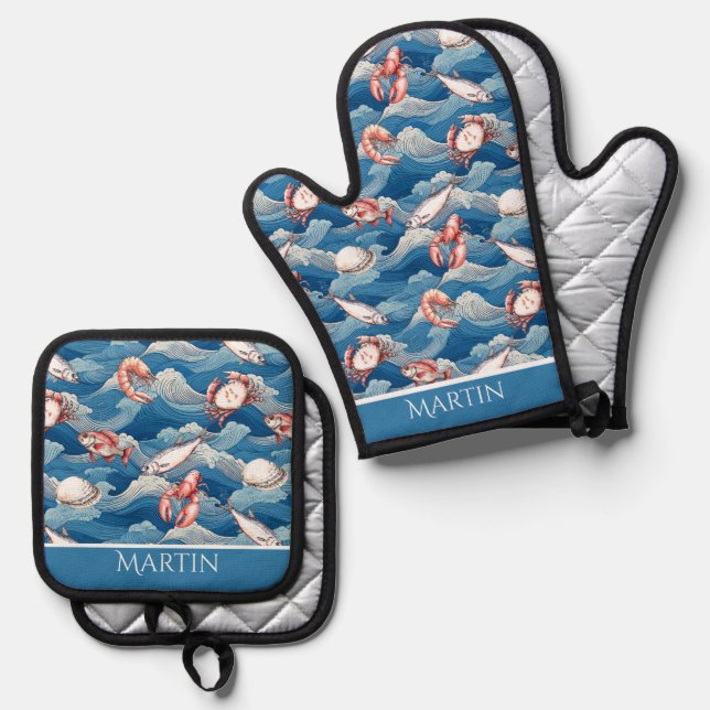 Fruits de Mer Personalized Oven Mitt & Pot Holder Set (Front/Back)