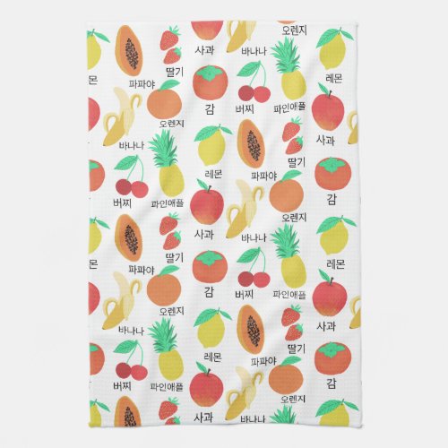 Fruits Flash Cards Korean Language Fruity Fun  Kitchen Towel