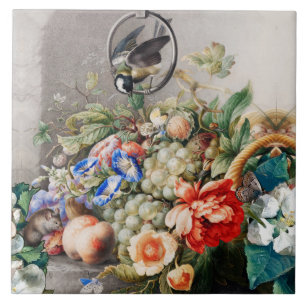 FRUITS ,FLOWERS,GRAPES ,PEACHES AND LITTLE BIRD CERAMIC TILE