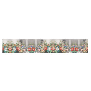 FRUITS ,FLOWERS,GRAPES ,PEACHES AND LITTLE BIRD LONG TABLE RUNNER