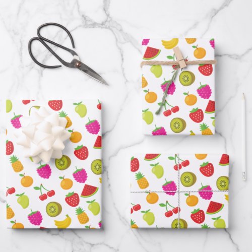 Fruits Food Pattern Colorful Strawberry Watermelon Wrapping Paper Sheets