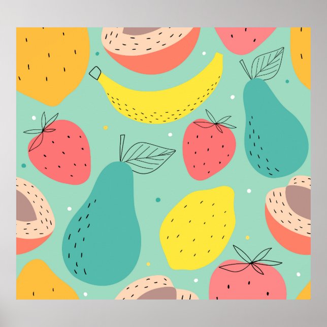Fruits hand-drawn, decorative seamless pattern. poster (Front)