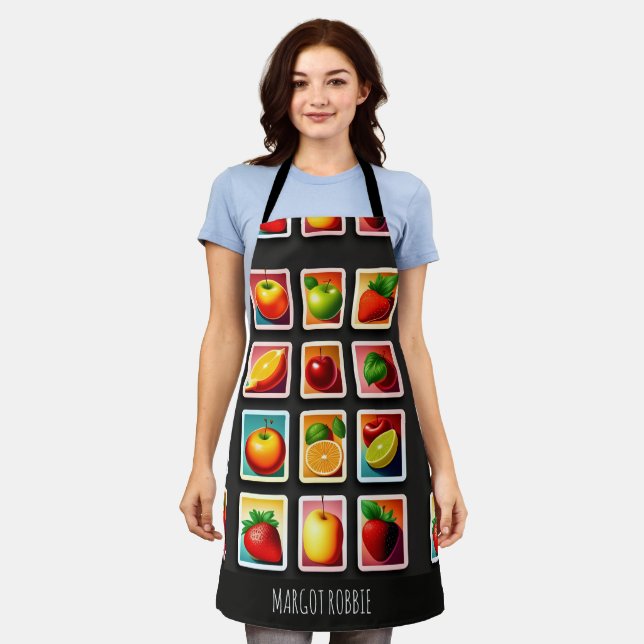 Fruits in squared box Red Green Pattern Apron (Worn)