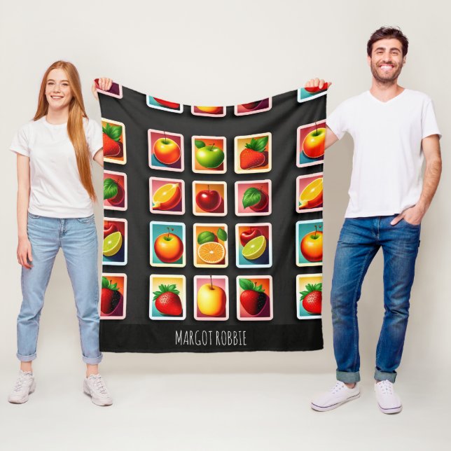 Fruits in squared box Red Green Pattern Fleece Blanket (In Situ)