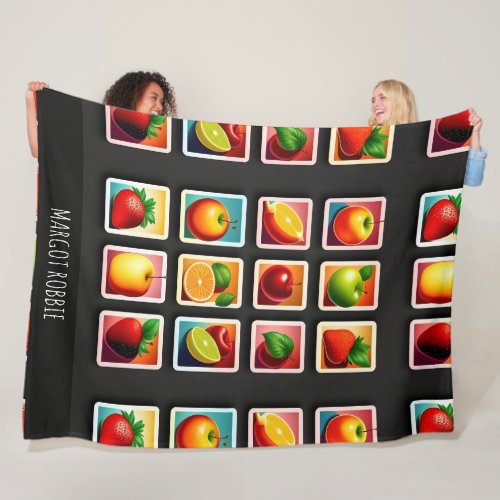 Fruits in squared box Red Green Pattern Fleece Blanket