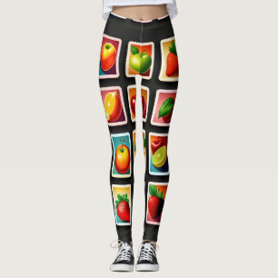 Fruits in squared box Red Green Pattern Leggings