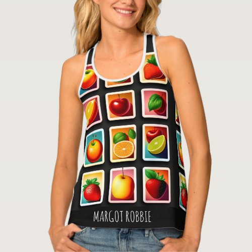 Fruits in squared box Red Green Pattern Tank Top
