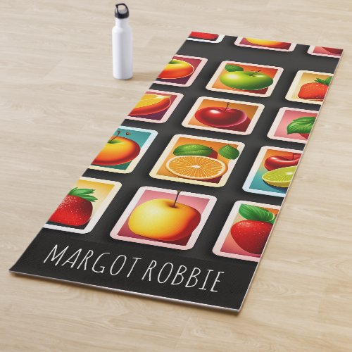 Fruits in squared box Red Green Pattern Yoga Mat