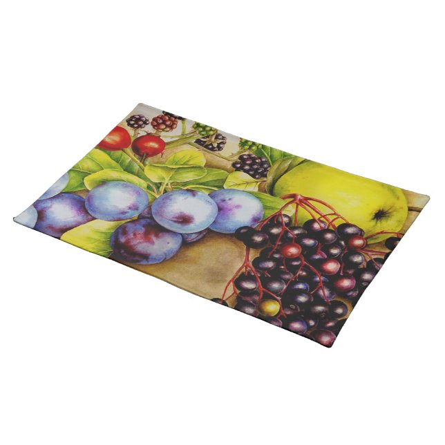 Fruits of the hedgerow fine art canvas placemat (On Table)