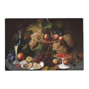 Fruits Oysters Wine Vintage Art Oil Painting Table Placemat