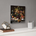 Fruits Oysters Wine Vintage Art Rustic Home Decor Square Wall Clock<br><div class="desc">Custom, personalized, vintage art lovers' highest quality Grade-A acrylic square wall clock, featuring fruits oysters and wine still life painting, oil on canvas, by Everhart Kuhn. The clock features text in elegant faux gold typography script. Simply add your text / names / monogram, to customize. While you add / design,...</div>