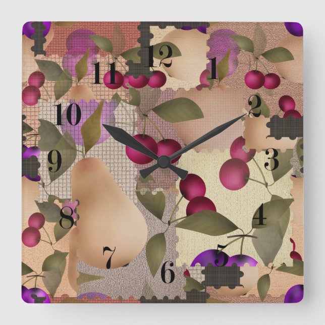 Fruits, patchwork square wall clock (Front)