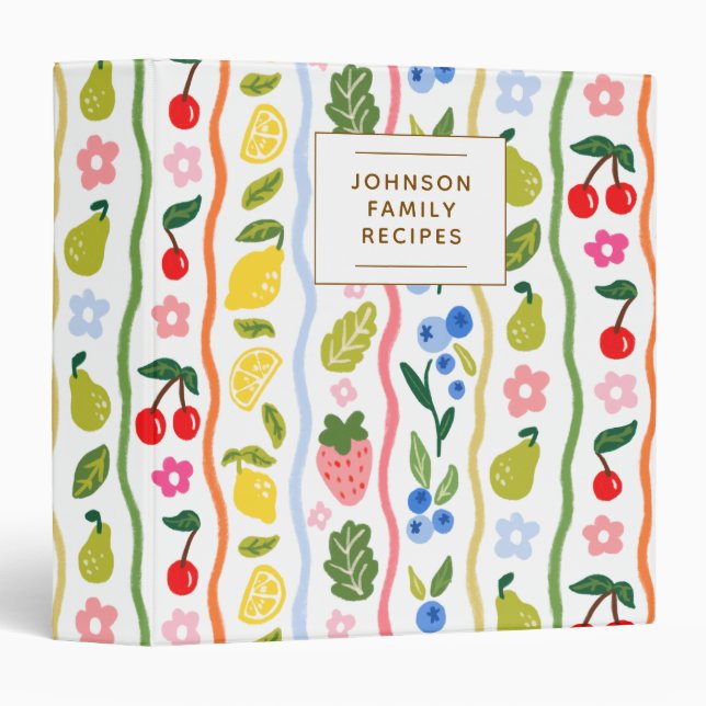 Fruits Pattern Food Recipes Kitchen Bridal Shower 3 Ring Binder (Front/Spine)