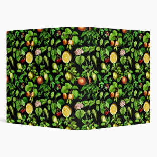 Fruits Pattern On Black Background 3 Ring Binder