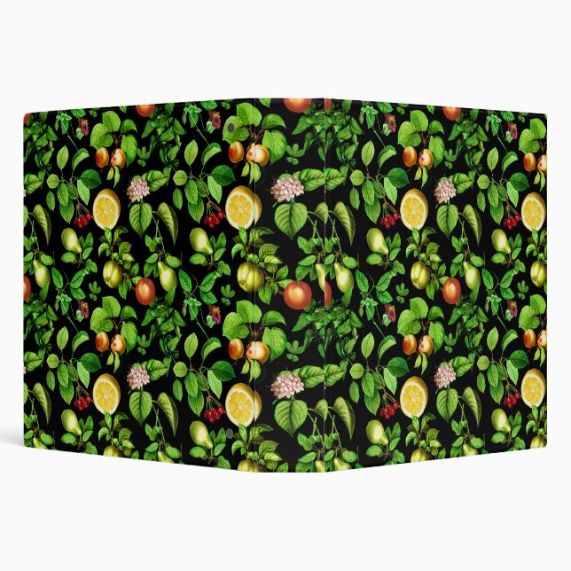 Fruits Pattern On Black Background 3 Ring Binder (Background)