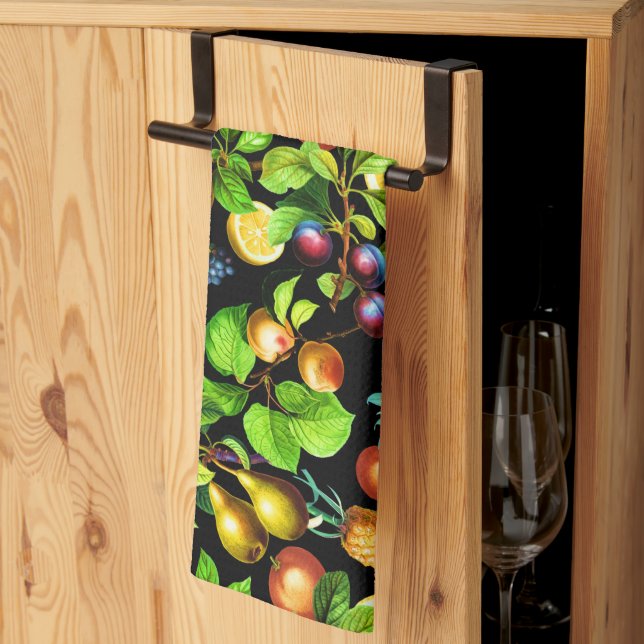 Fruits Pattern On Black Background Kitchen Towel (Thirds Fold)