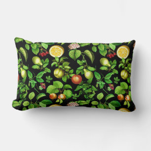Fruits Pattern On Black Background Lumbar Pillow