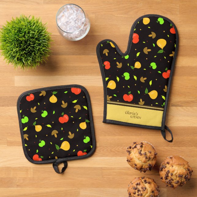 Fruits pattern oven mitt & pot holder set (Top Down)