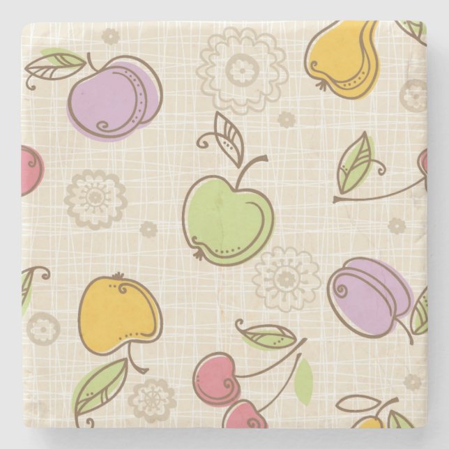 Fruits Pattern Stone Coaster (Front)