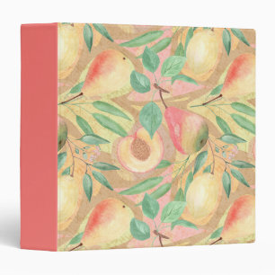 Fruits, peaches, pears, lemons, watercolor 3 ring binder