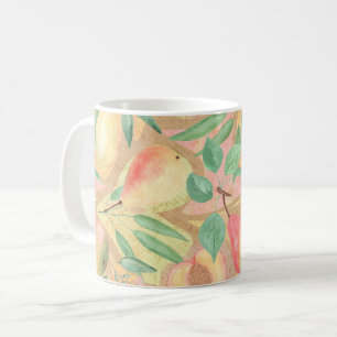 Fruits, peaches, pears, lemons, watercolor coffee mug