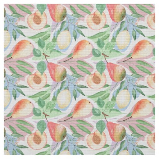 Fruits, peaches, pears, lemons, watercolor fabric